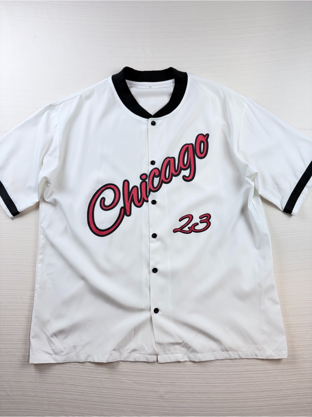 SHEIN White Baseball Jersey Shirt with Red Script Size M